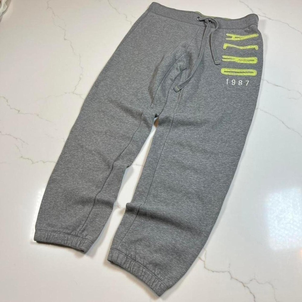 Aeropostale Mens M Grey Sweatpants Neon Green Logo Joggers Y2K Heritage 1987
